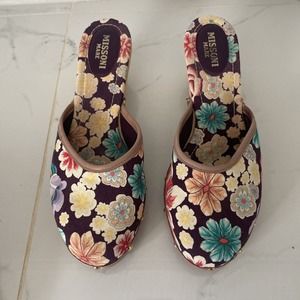 MISSONI MARE Canvas Floral Clog Mules Studded sz 39/ 8